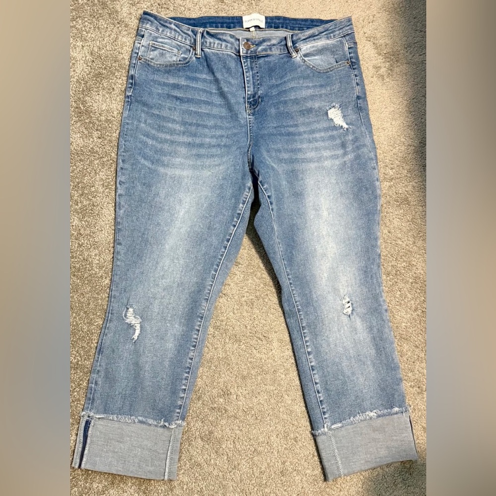 Poppy & Grace One Cuff Fray Hem Straight Jean Blue - Size 31P